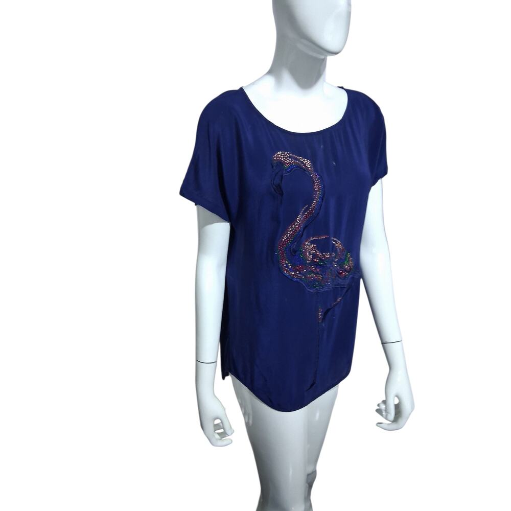 Zara Basic 100% Mulberry Silk Rhinestone Flamingo Feminine‎ Dainty Flowy Top
